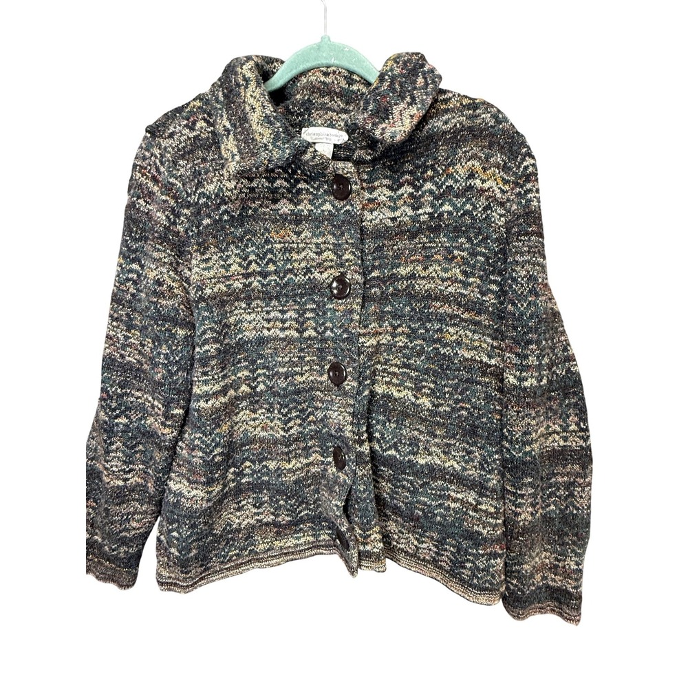 Christopher & Banks Sweater Womens Large Multicolor Button Front Collared Knit